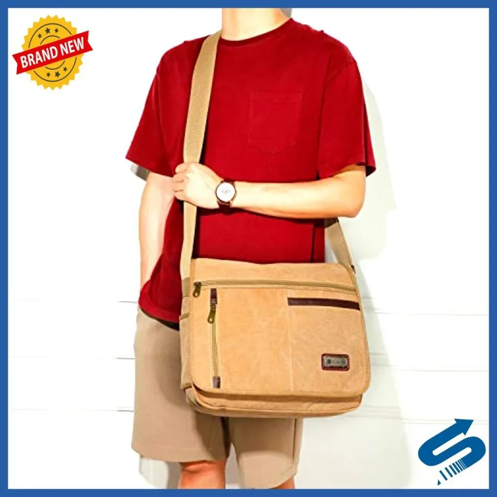 Vintage Canvas Messenger Bag 14 Inch Laptop Compartment Adjustable Strap